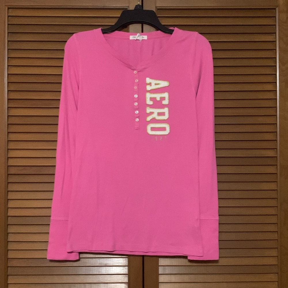 Aeropostale Y2K Authentic Pink Embroidered Long Sleeve Fitted Top XL